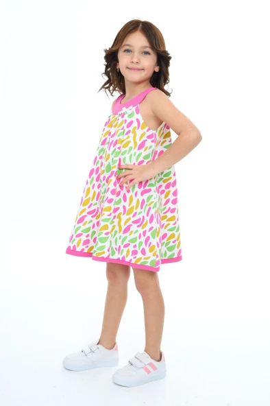 Toontoy Kız Çocuk Komple Renkli Baskılı Elbise - 8