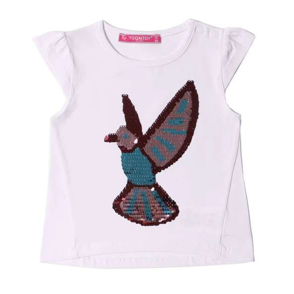 Toontoy Kız Bebek Tişört Pullu Kuş Baskı - 3