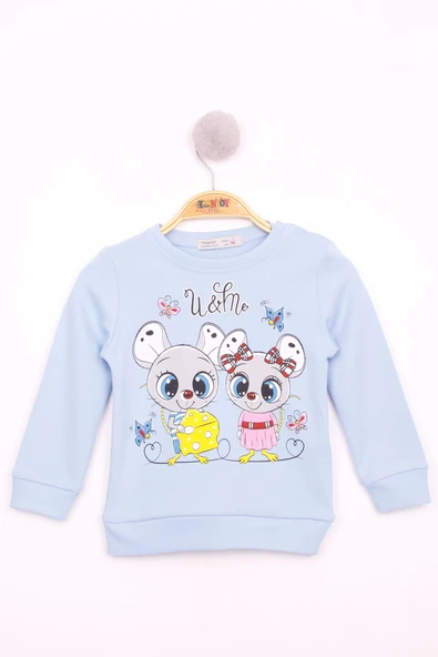 Toontoy Kız Çocuk Omuzdan Çıtçıtlı Fare Baskılı Sweatshirt ürün görseli