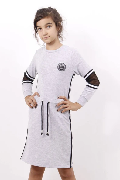 Toontoy Kız Çocuk Göğsü Armalı Şeritli Elbise - Resim 4