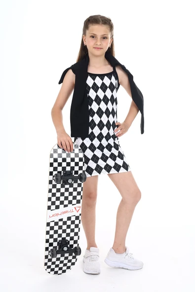 Toontoy Kız Çocuk 2li Takım Baskılı Elbise - Resim 7