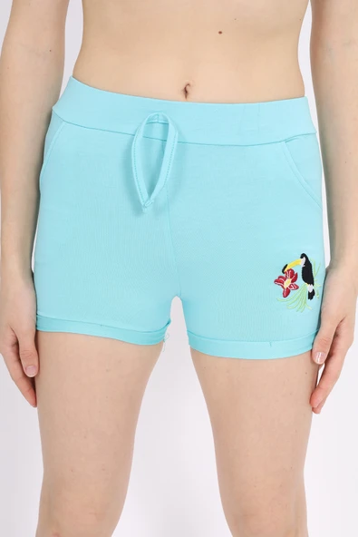 Kız Çocuk Paça Kuşlu Nakışlı Şort ürün görseli 1