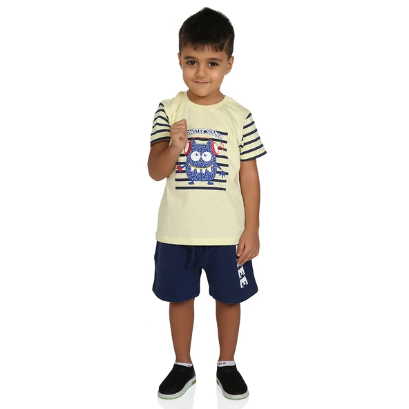 Toontoy Erkek Çocuk Canavar Baskılı Şortlu Takım - 5