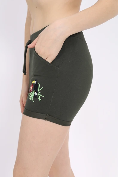 Kız Çocuk Paça Kuşlu Nakışlı Şort - Resim 6