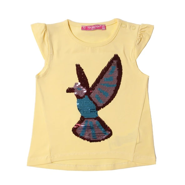 Toontoy Kız Bebek Tişört Pullu Kuş Baskı - 4