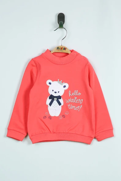 Toontoy Kız Bebek Ayıcık Nakışlı İnce Penye Tişört - 3