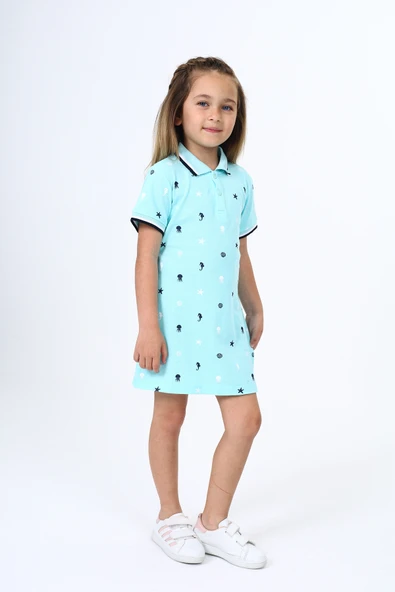 Toontoy Kız Çocuk Polo Yaka Çıtçıtlı Baskılı Elbise - 3