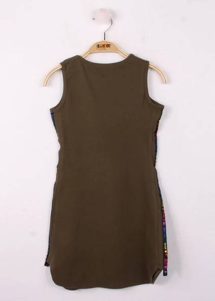 Toontoy Kız Çocuk Göğsü Yıldız Baskılı Sıfır Kol Elbise - Resim 5