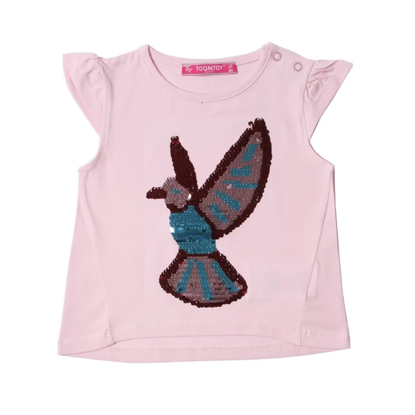 Toontoy Kız Bebek Tişört Pullu Kuş Baskı - 6