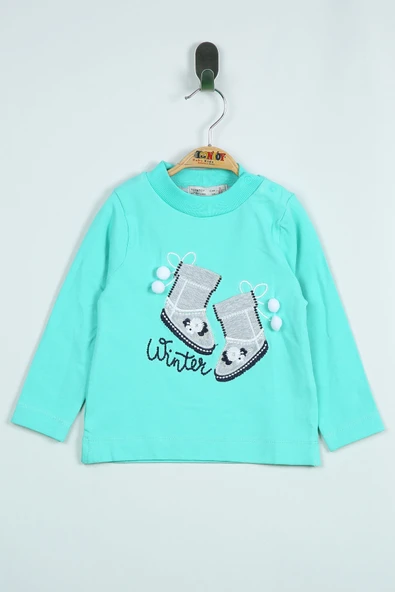 Toontoy Kız Bebek Ayakkabı Nakışlı Omuzdan Çıtçıtlı Tişört - 2