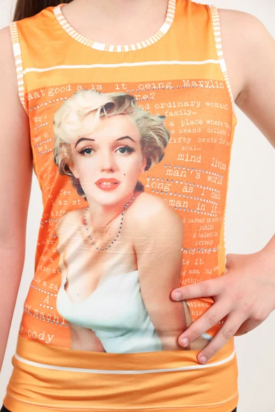 Toontoy Kız Çocuk Atlet Marliyn Monroe Baskılı Taş İşlemeli - Resim 5