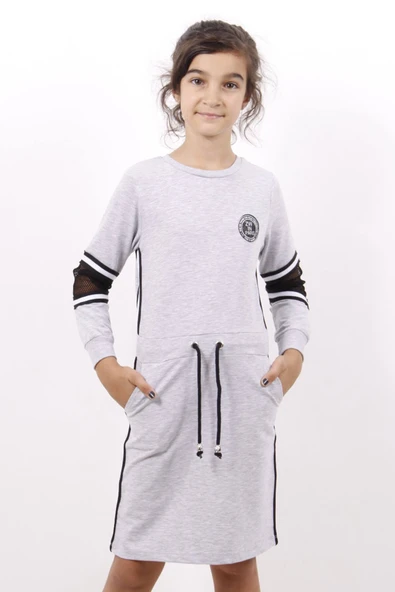 Toontoy Kız Çocuk Göğsü Armalı Şeritli Elbise - Resim 7