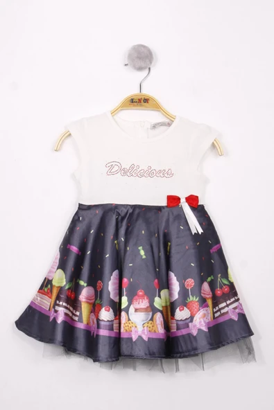 Toontoy Kız Bebek Dondurma Baskılı Elbise - 3