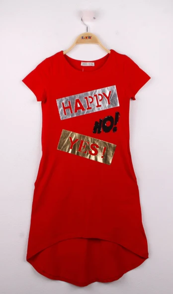 Toontoy Kız Çocuk Yes No Baskılı Elbise - 5