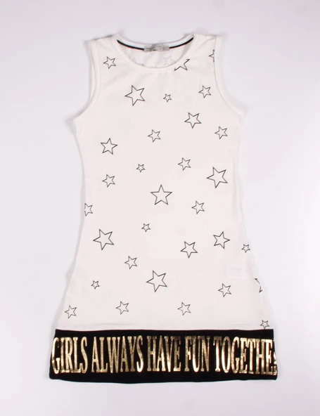 Toontoy Kız Çocuk Yıldız Baskılı Elbise - Resim 6