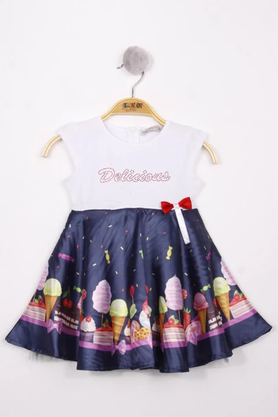 Toontoy Kız Bebek Dondurma Baskılı Elbise - 7