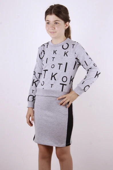 Toontoy Kız Çocuk Tiktok Baskılı Etekli Takım - Resim 5