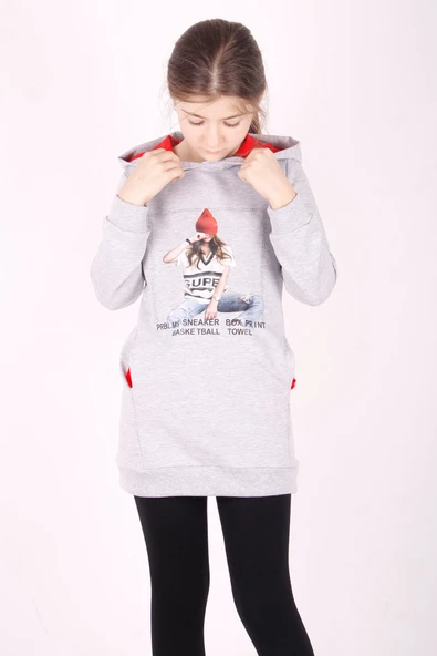 Toontoy Kız Çocuk Bereli Kız Baskılı Kapşonlu Elbise - Resim 8