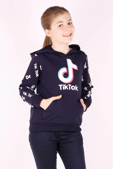 Toontoy Kız Çocuk Cepli Kapüşonlu Sweatshirt - Resim 3