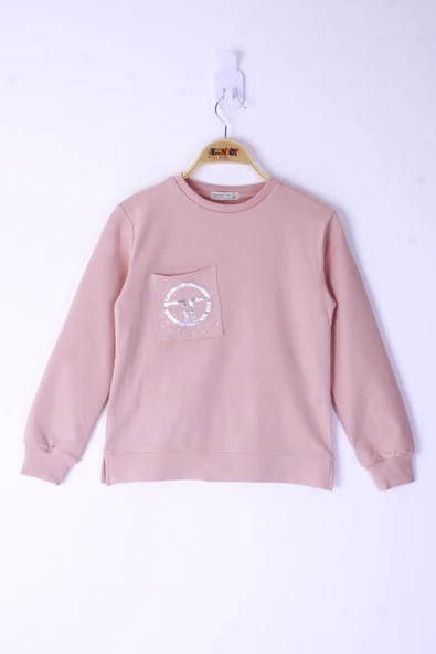 Toontoy Kız Çocuk Cebi Arma Baskılı Sweatshirt - Resim 4