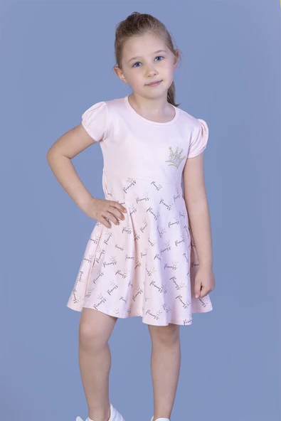 Toontoy Kız Çocuk Göğsü Nakışlı Elbise - 6