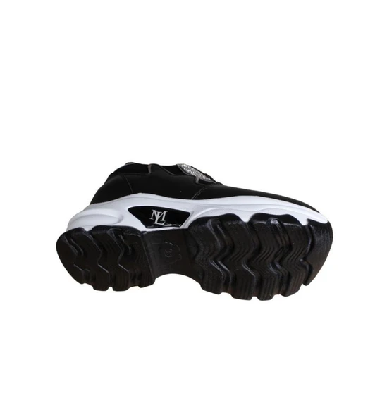 YAZKIŞ Kadın Siyah Beyaz Cilt Taşlı İçten 8cm Topuklu Fashıon Günlük Spor Ayakkabı - Resim 9