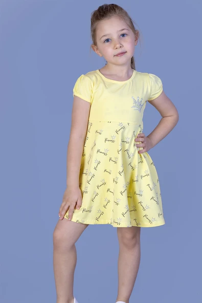 Toontoy Kız Çocuk Göğsü Nakışlı Elbise - 7
