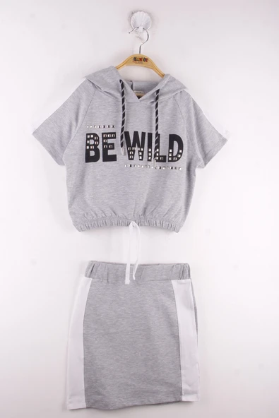 Toontoy Kız Çocuk BE WILD Baskılı Kapüşonlu Etekli Takım ürün görseli
