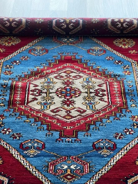 113x191 cm Mavi Tonlarında Nadir Motifli Türk Kilimi, El Dokuma Yün Halı, Vintage Bohem Tarzı Dekoratif Kilim - 4