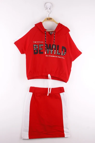 Toontoy Kız Çocuk BE WILD Baskılı Kapüşonlu Etekli Takım - Resim 8