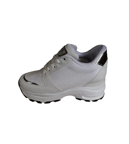 YAZKIŞ Kadın Siyah Beyaz Cilt Taşlı İçten 8cm Topuklu Fashıon Günlük Spor Ayakkabı - Resim 18