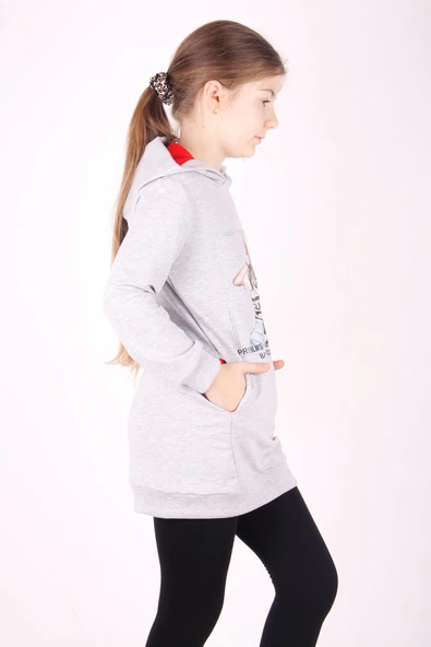 Toontoy Kız Çocuk Bereli Kız Baskılı Kapşonlu Elbise - Resim 9