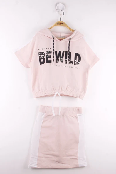 Toontoy Kız Çocuk BE WILD Baskılı Kapüşonlu Etekli Takım - Resim 5