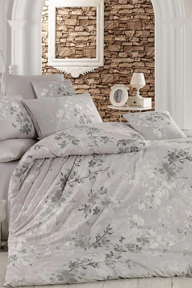 Çift Kişilik Nevresim Takımı Pamuklu Gümüş Çiçek - 2