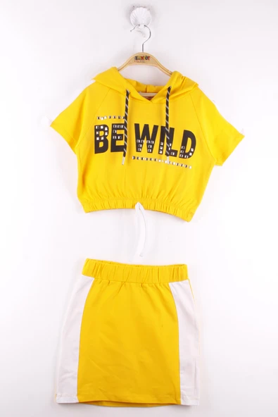 Toontoy Kız Çocuk BE WILD Baskılı Kapüşonlu Etekli Takım - Resim 7