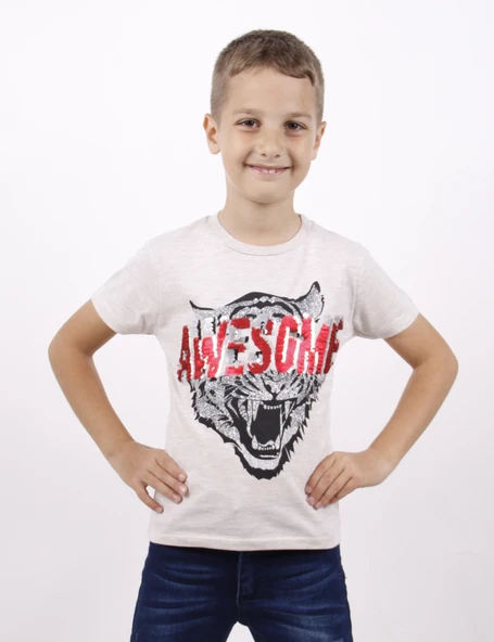 Toontoy Erkek Çocuk Awesome Pul Nakışlı T-Shirt - 3