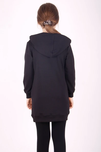 Toontoy Kız Çocuk Bereli Kız Baskılı Kapşonlu Elbise - Resim 3