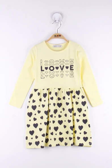 Toontoy Kız Çocuk Love Baskılı Elbise