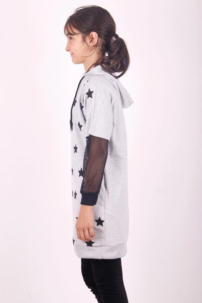 Toontoy Kız Çocuk Yıldız Baskılı Kapşonlu Elbise - Resim 6