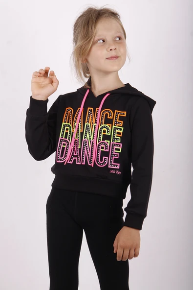 Toontoy Kız Çocuk Dance Baskılı Kapüşonlu Sweatshirt - 9