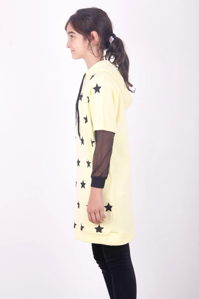 Toontoy Kız Çocuk Yıldız Baskılı Kapşonlu Elbise - Resim 3