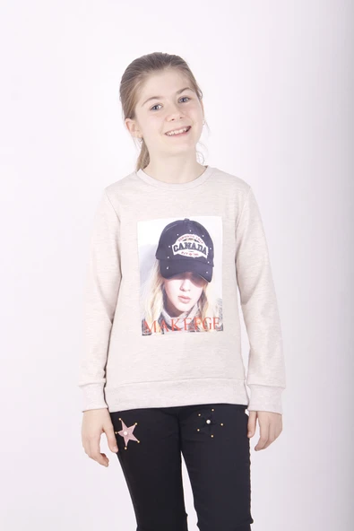 Toontoy Kız Çocuk Şapkası 3D Baskılı Sweatshirt - 8