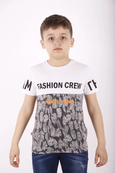 Toontoy Erkek Çocuk Fashion Crew Baskılı Garnili Tişört