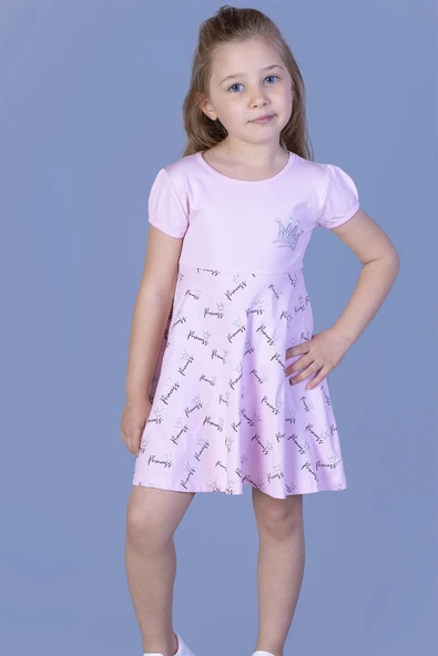 Toontoy Kız Çocuk Göğsü Nakışlı Elbise - 12