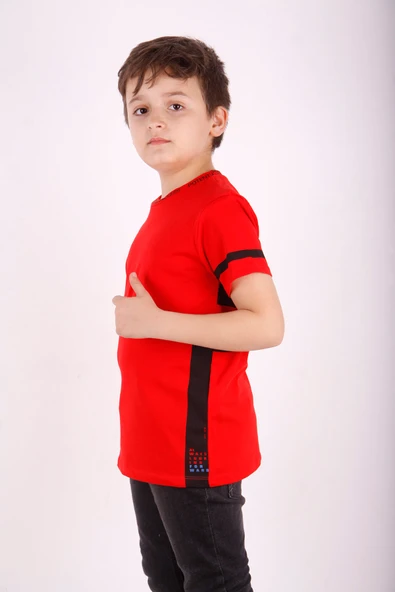 Toontoy Erkek Çocuk Yaka ve Arkası Baskı Detaylı Tişört - 8