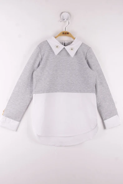 Toontoy Kız Çocuk Gömlek Detaylı Yakası İncili Okul Sweatshirt - 4