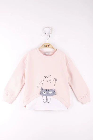 Toontoy Kız Çocuk Kedi Baskılı Sweatshirt - 11