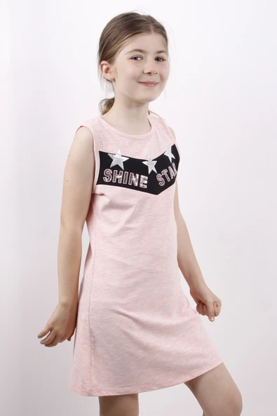 Toontoy Kız Çocuk Yıldız Varaklı Elbise - 6