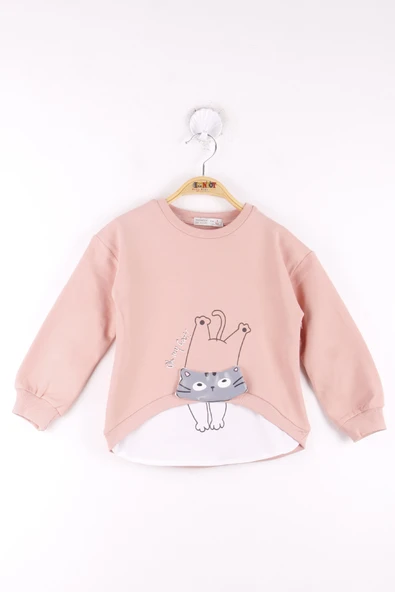 Toontoy Kız Çocuk Kedi Baskılı Sweatshirt
