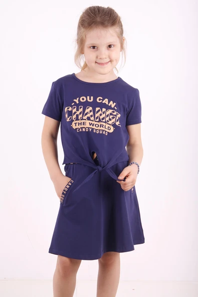 Toontoy Kız Çocuk Cepli Baskılı Etekli Takım - Resim 3